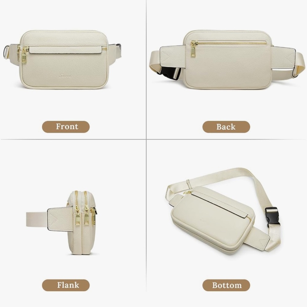 S-Zone Genuine Leather RFID Blocking Fanny Pack in Off White/Cream. - Picture 2 of 14